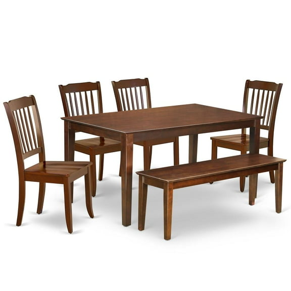 East West Furniture Capri 6-piece Wood Dining Set with Bench in Mahogany
