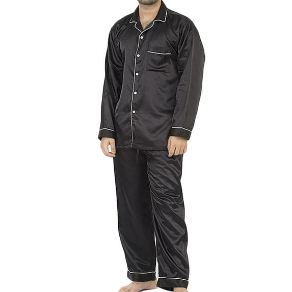 Up2date Fashion's Men's Satin Full-Sleeve Pajama Set, Black