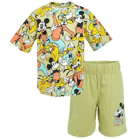 

Disney Mickey Mouse Goofy Pluto Donald Duck Toddler Boys Graphic T-Shirt and Shorts Outfit Set Green 2T