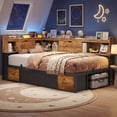 thumbnail image 3 of Corner Bed Frame Twin Size with 6 Drawers and Storage Bookcase, Twin Daybed with Charging Station & Led Lights, Metal Platform Beds for Living Room Bedroom, Brown, 3 of 16