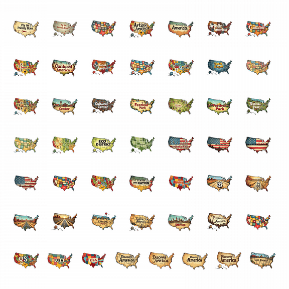 50pcs Vintage America Map Stickers Travel Adventure Discovery Stationery Stickers Water Bottle Laptop Phone Guitar Bicycle Luggage Sticker Set