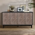 thumbnail image 4 of Atumcto 60" Mid Century Sideboard Buffet Cabinet with 4 Convex Diamond Pattern Doors, 2 Shelves & Solid Wood Legs for Living Room, Antique Brown, 4 of 10