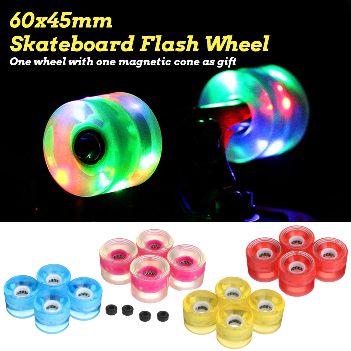 60mm Retro Cruiser Longboard Skateboard Wheels Glow Lights Magnetic LED Set  ！ 