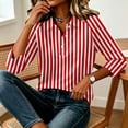 thumbnail image 4 of Satingcolo Women Striped Polo Shirts 3/4 Sleeve Rugby Shirts Oversized Collared T Shirts Fall Color Block Tee Tops,Red 2XL, 4 of 6