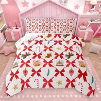 Homewish Kawaii Red Bow Tie 3 Pieces Queen Comforter Set for Teens Girls Female,Merry Christmas Ultra Soft Bedding Sets,Xmas Festival Bedding Comforter Set,Microfiber Bedroom Decor,Reversible