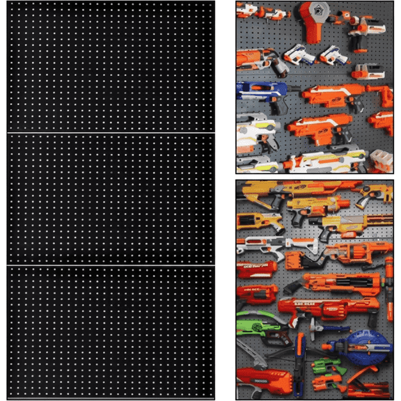 WallPeg Peg Board for Air Blaster Gun Storage Organizer Pegboards - 3 Plastic 24”x16” Pegboard Holder for Nerf Blasters Wall Organization