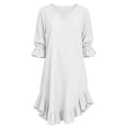 thumbnail image 7 of Women's Casual V Neck Ruffle Hem Midi Dress 3/4 Bell Sleeve Loose Shift Dress Lightweight Summer Tunic Sundress Lounge Outfit White, 7 of 7
