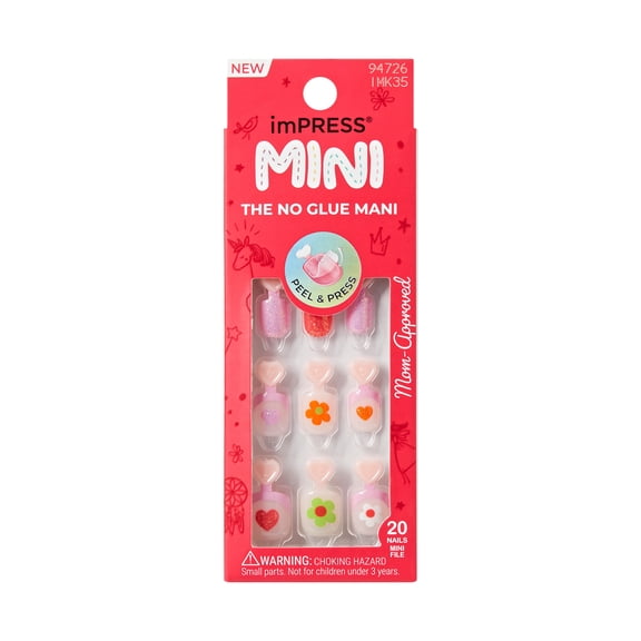 Impress Mini Press On Nails for Kids, ‘Fairy Song’, Pink, Squoval, 20 Count
