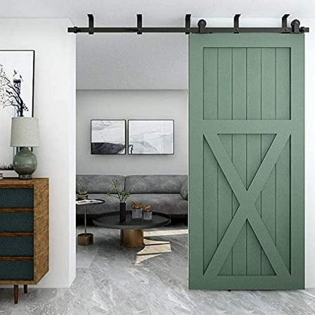 TSMST 8ft Ceiling Mount Sliding Barn Door Hardware fit 48" Wide Single Wooden Door,Easy to Install,Smoothly and Quietly,T Shape Hanger