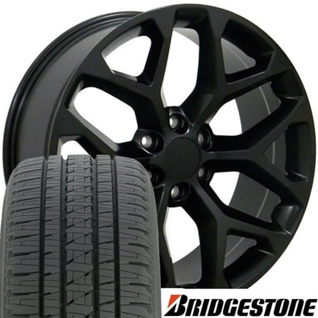 20x9 Wheels and Tires fit GM Trucks & SUVs - Sierra Style Black Rim with Bridgestone Tires, Hollander 5668 -