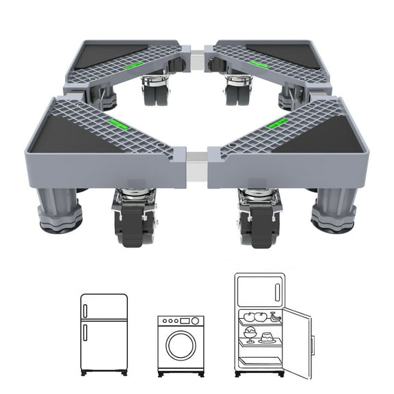 Fridge Stand Mobile Base with 4 Strong Feet and 4 Twin Wheels, Adjustable Furniture Mover Mobile Roller Base for Washing Machine, Dryer, Refrigerator, Laundry Pedestal