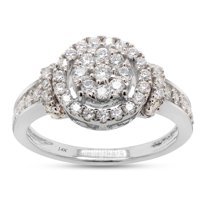 0.60 Carat Round Cut Lab Created Moissanite Diamond Cluster Engagement Ring For Women In 14K Solid White Gold (G-H Color, VVS1 Clarity, 0.60 Cttw)-8