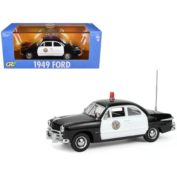 1949 Ford Custom Police Car "LAPD (Los Angeles Police Department)" Black and White 1/64 Scale Diecast Model Cars by Greenlight