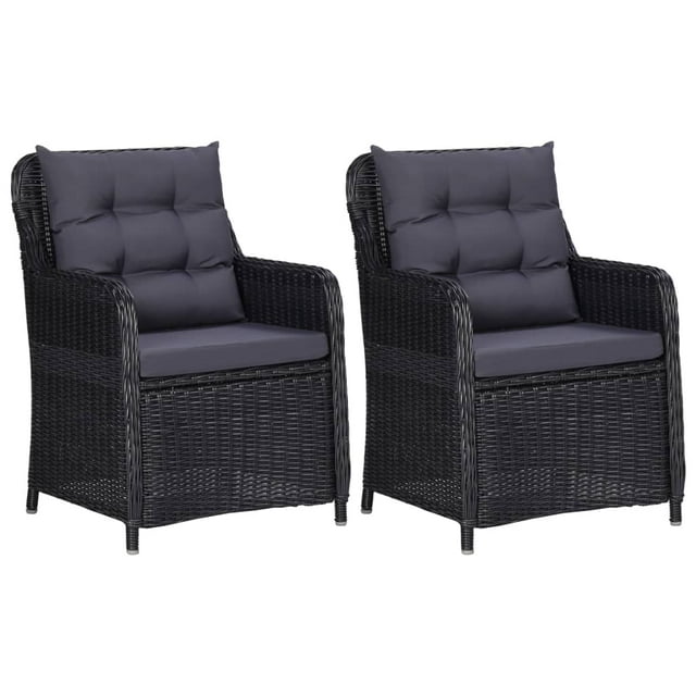 vidaXL Chaises de Jardin 2 Pcs avec Coussins en Rotin Poly Noir