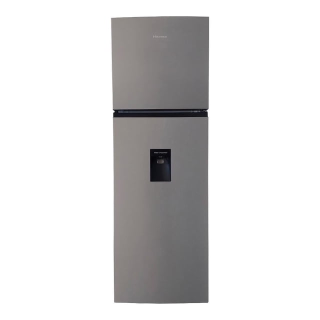 Refrigerador Hisense dos Puertas 9 Pies Top Mount con Despachador RT90N6WKX Silver, capacidad 248 litros, acabado silver con manijas ocultas. Cuenta con sistema no frost y multi air flow con 4 salidas para temperatura uniforme, dispensador de agua integrado, iluminación LED y control de temperatura. Incluye cajón legumbrera para conservar frutas y verduras frescas, ideal para cocinas modernas y espacios organizados.