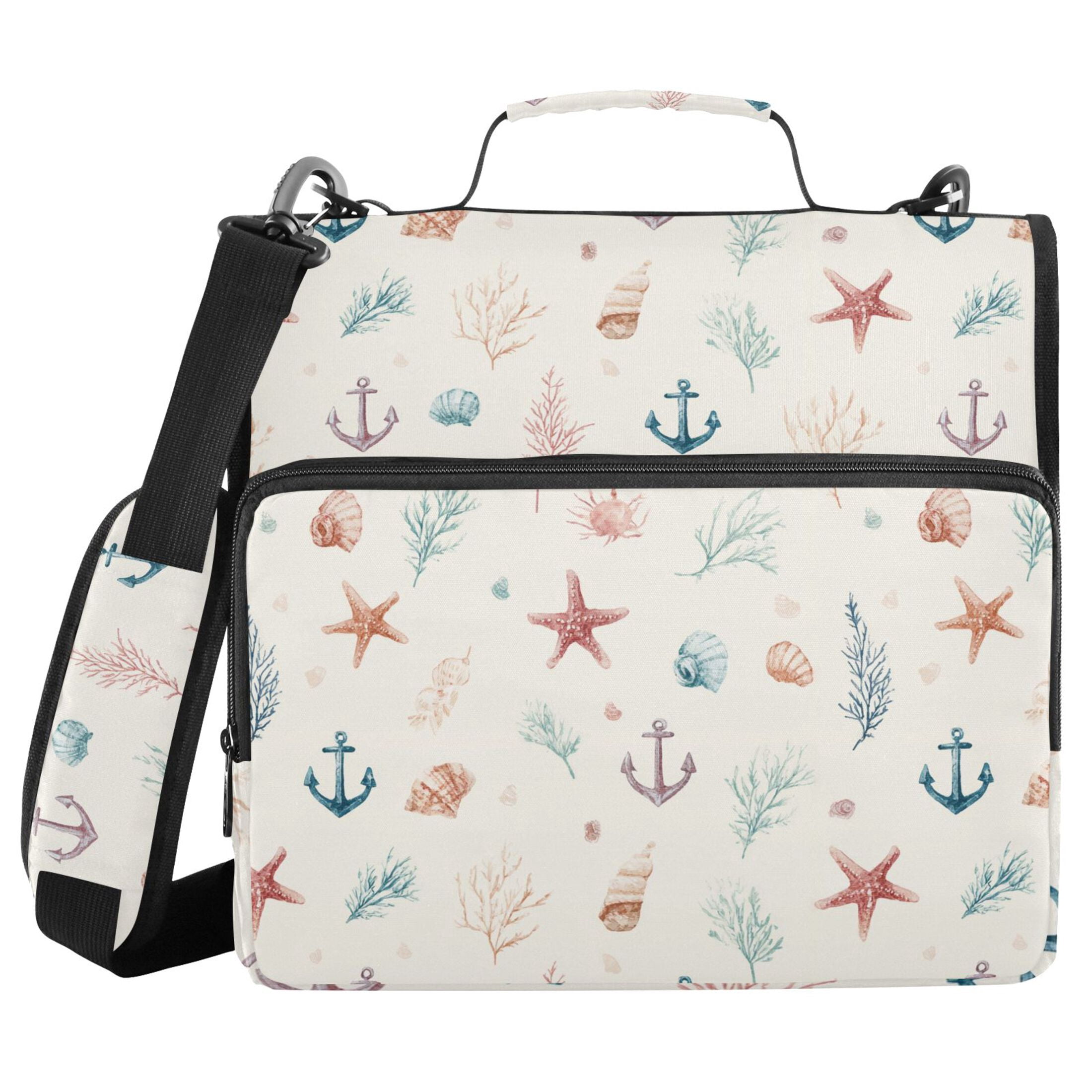 Zipper Binder Starfish Shell Anchor 1.5 Inch Binder Folder Bag with Shoulder Strap and Handle