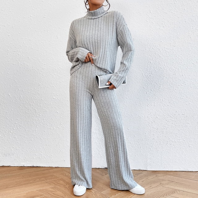 Pantalones Conjunto de 2 piezas a juego para mujer, trajes cómodos y holgados de punto suave para el hogar (gris M) Cgtredaw Gris T M para Mujer