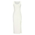 thumbnail image 6 of XVJRHAK Summer Dress Womens Dresses Sexy Sleeveless Side Slit Bodycon Maxi Dress Casual Ruched Ribbed Knit Tank Beach Sun Dress (White,S), 6 of 6
