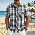 thumbnail image 2 of hoksml Men's Plaid Short Sleeve Button Down Shirts, Regular Fit Breathable Casual Shirt with Chest Pocket for Beach Daily Vacation, 2 of 5