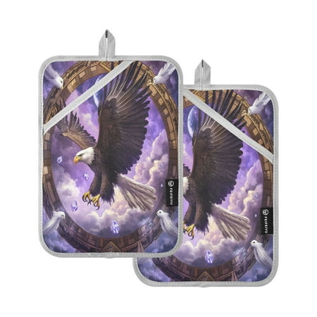 

WOBOGO Eagleflying in The Sky Oven Mitts 2 Piece Heat Resistant 338 Degrees F Square Insulation Pads for A Wide Range of Cooking Occasions