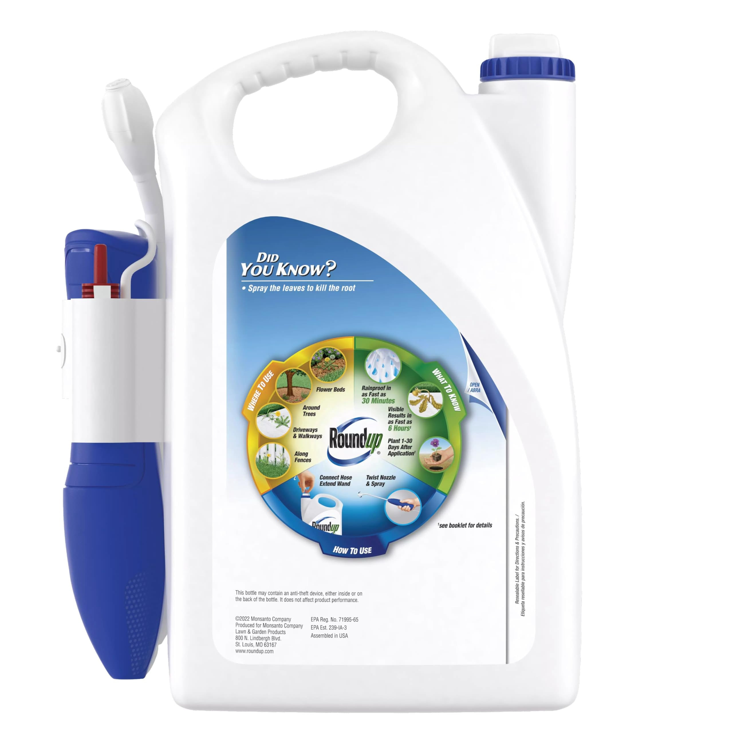 Roundup Weed & Grass Killer with Comfort Wand, Use in and Around Flower Beds, Trees, and Driveways, 1 gal.
