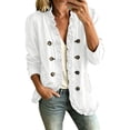 thumbnail image 2 of TGSLY Ruffle Trim Denim Jacket for Women Lightweight Collared Double Breasted Button Jean Coat Long Sleeve Solid Color Jean Jacket with Pockets M, 2 of 10