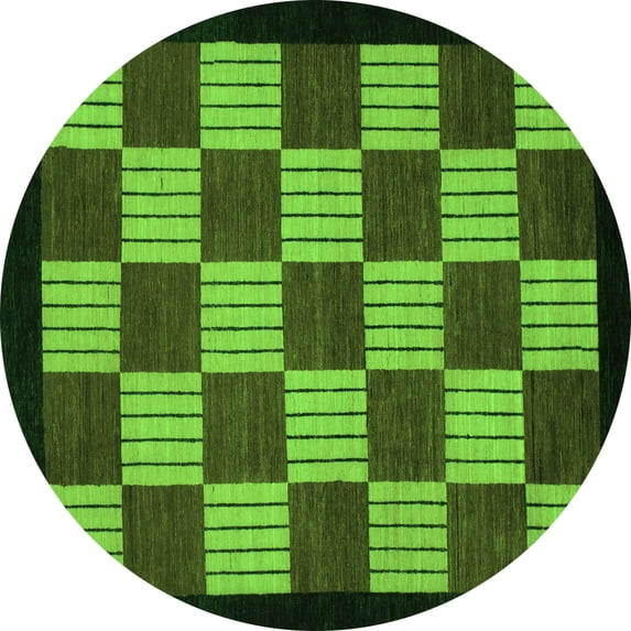 Ahgly Company Indoor Round Checkered Green Modern Area Rugs, 7' Round