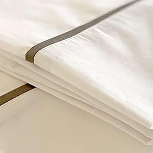 Sheets - Twin/Twin XL Semi-Fitted Top Sheet Only, Cotton Blend, No-Tuck Flat Sheet for Easy Bed Making, Ideal for RV, Camper, Dorm or Home Bedding| White/Charcoal Trim