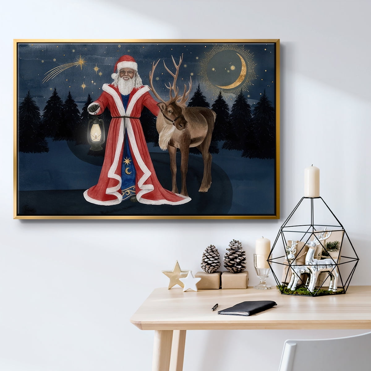 Celestial Christmas Collection A - Framed Gallery Wrapped Holiday Canvas - 17 x 25 - Gold Frame