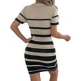 thumbnail image 6 of Female Bodycon Mini Dress Striped Short Sleeve Ribbed Knit Slim Fit Vacation Long Khaki XL, 6 of 9