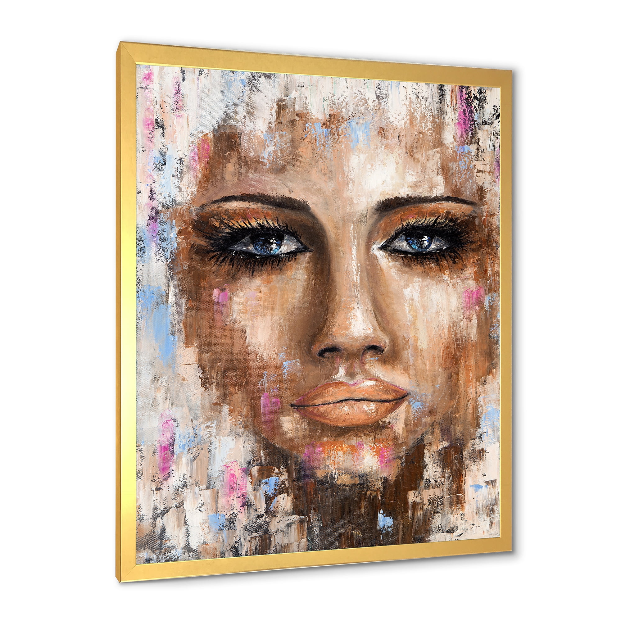 Designart 'Abstract Portrait Of A Young Woman With Blue Eyes I' Modern Framed Art Print