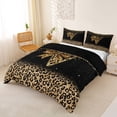 thumbnail image 3 of Erosebridal Chic Cheetah Print Queen Duvet Cover Set, Personalized Initial V Bedding, Black Brown, Black Reversible 3 Pieces, 1 Duvet Cover and 2 Pillowcases (No Comforter), 3 of 6