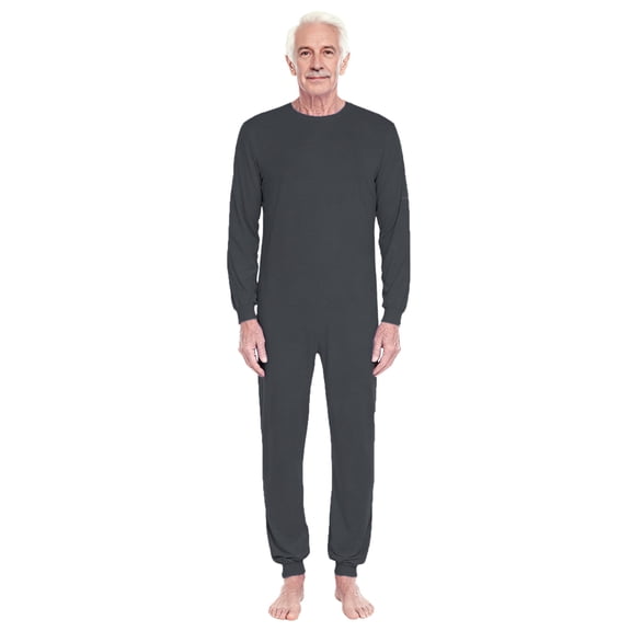 vastwit Men Anti-strip Adaptive Jumpsuit Long Sleeve Crew Neck Zip-Back Rompers for Adult Elderly Special Needs Dark Gray L