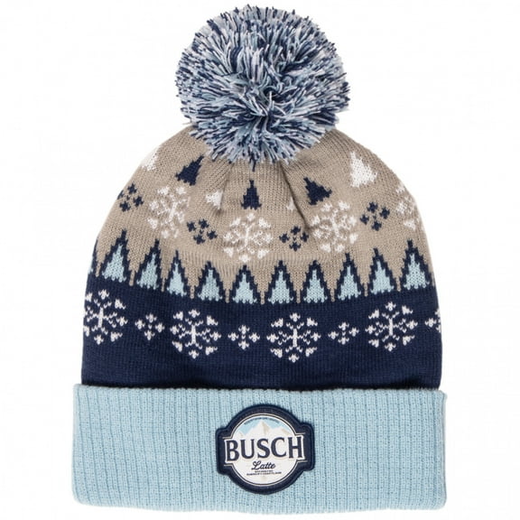 Busch Latte Beer Snowflakes Knit Cuff Pom Beanie