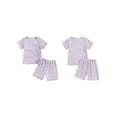 thumbnail image 3 of Aojekbee Kids Girls Shorts Set, Short Sleeve Crew Neck Drawstring T-shirt with Shorts Summer Outfit, 3 of 10