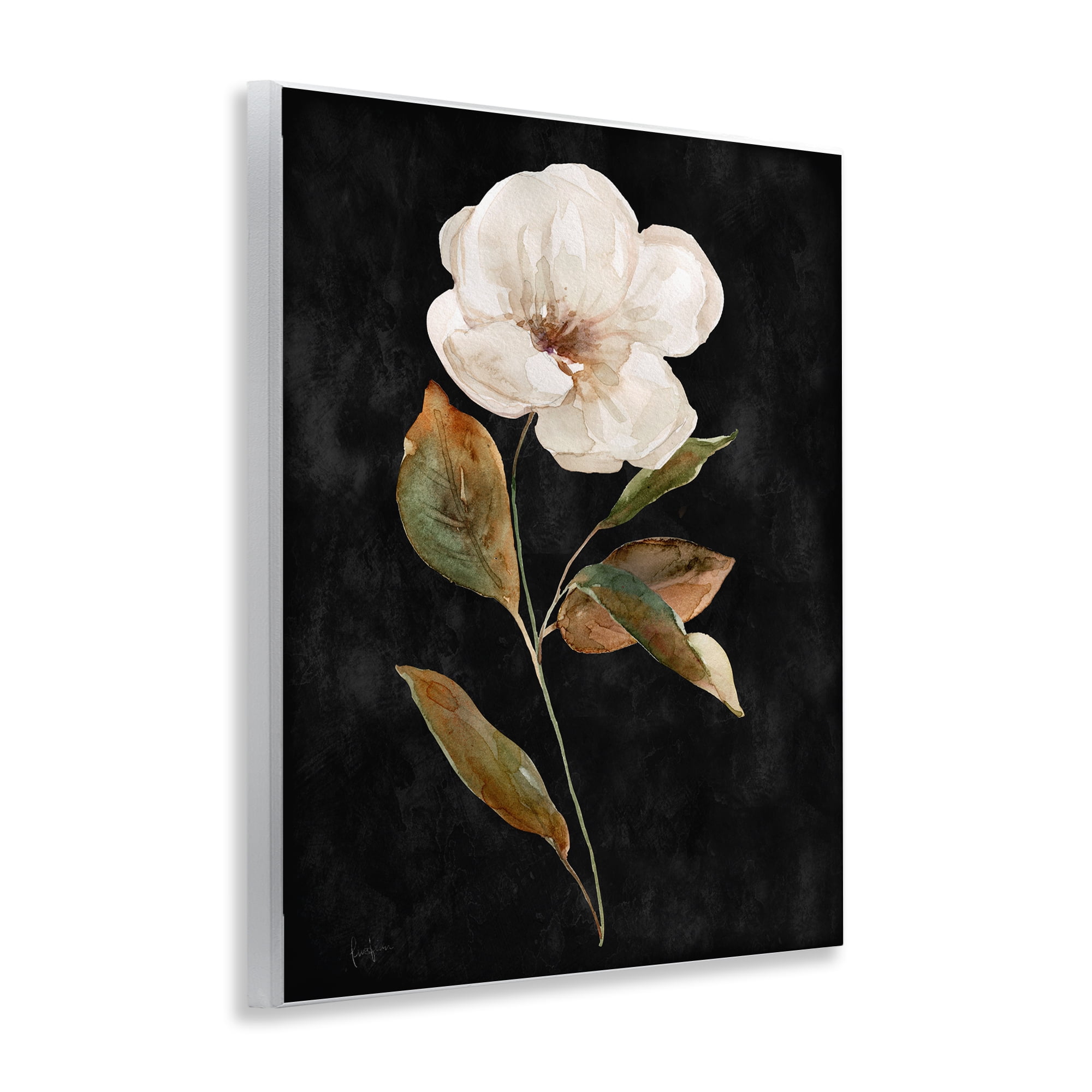 Stupell Industries White Bloom on Black Plants & Flowers Painting Unframed Art Print Wall Art, 11 x 14