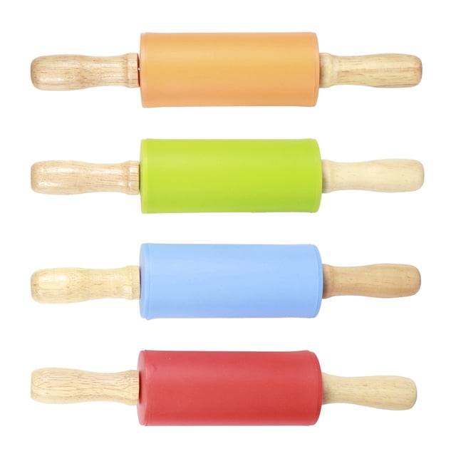 4PCS Mini Rolling Pin - Wooden Handle Non?Stick Silicone Rolling Pins for Home Kitchen Children Baking Tool
