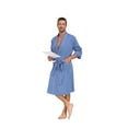 thumbnail image 3 of MAYFISH 100% Cotton Mens Lightweight Robe Summer Short Sleeve Bathrobe Soft Knee Length Robe with Pockets (Blue, M), 3 of 6