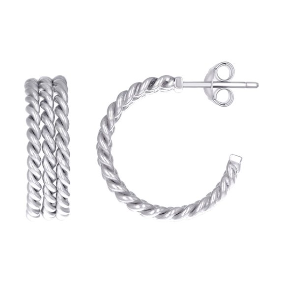 925 Sterling Silver Womens Twisted C-shape Fashion Hoop Earrings 20x6.6mm Wide Hoop Earring for Women