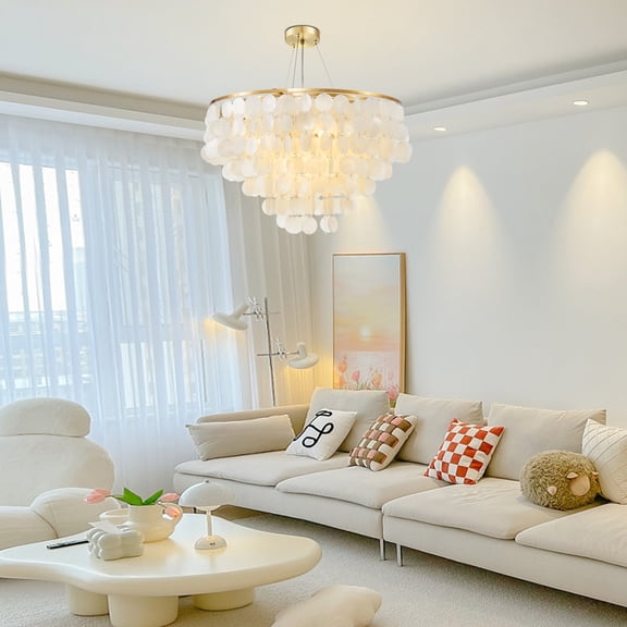 AFANQI  23.6" Modern Semi Flush Mount Crystal Chandelier, 6-Light Gold Ceiling Light Fixtures  for Living Room Bedroom