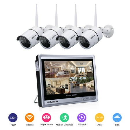 FLOUREON 1080P HD Wireless Security Surveillance IP Camera System 4CH WiFi NVR with 12