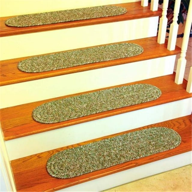 Rhody Rug SA68A008X028-13 Sandi Tweed Braided Stair Tread, Bayleaf - Set Of 13