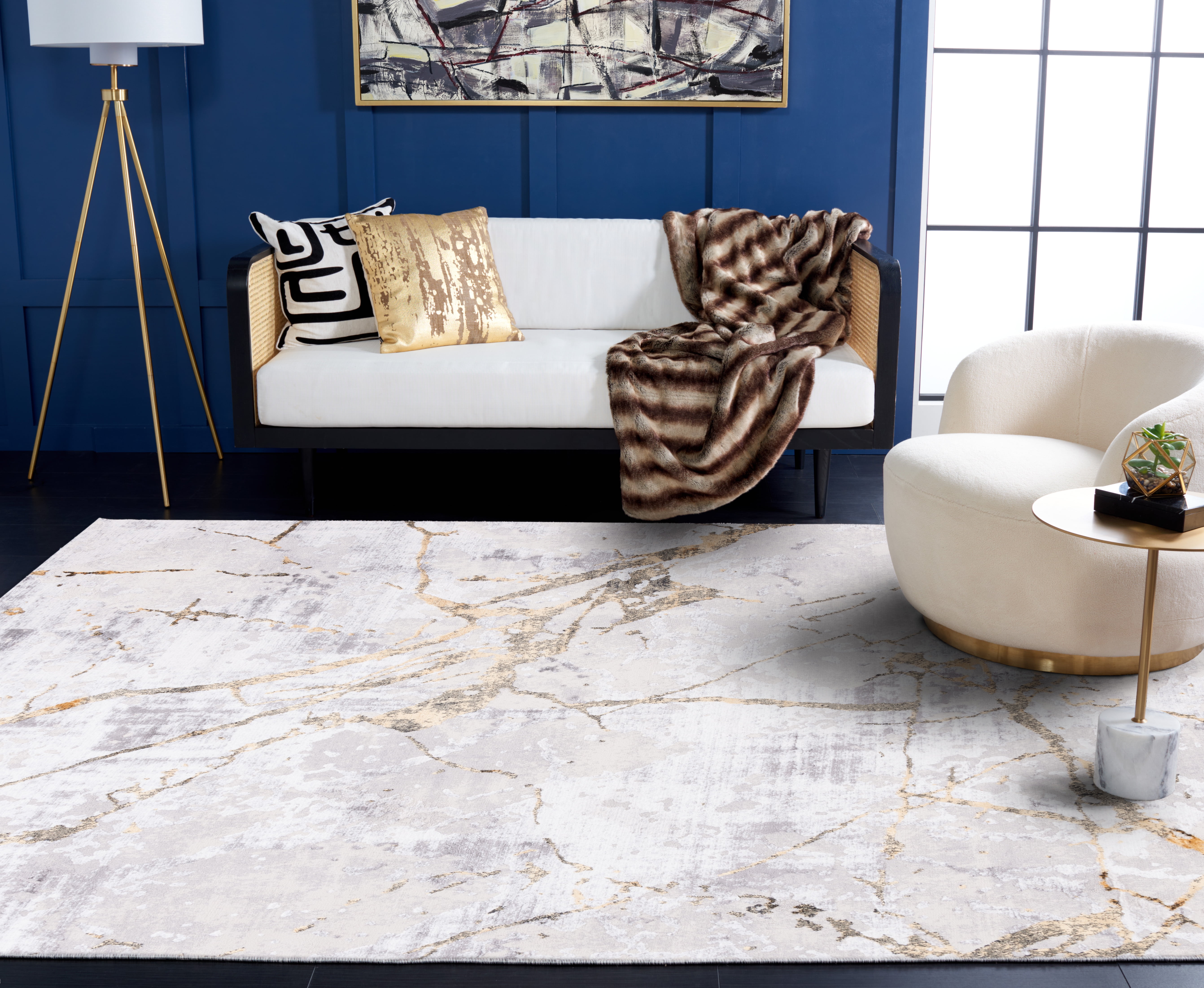 SAFAVIEH Amelia Pemala Abstract Area Rug, Gray/Gold, 12' x 12' Square