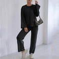 thumbnail image 6 of YUGYXL Women's Sweatsuit 2 Piece Outfits Crewneck Long Sleeve Knit Sweater Top Wide Leg Pants Lounge Sets Knit Tracksuits Black L, 6 of 7