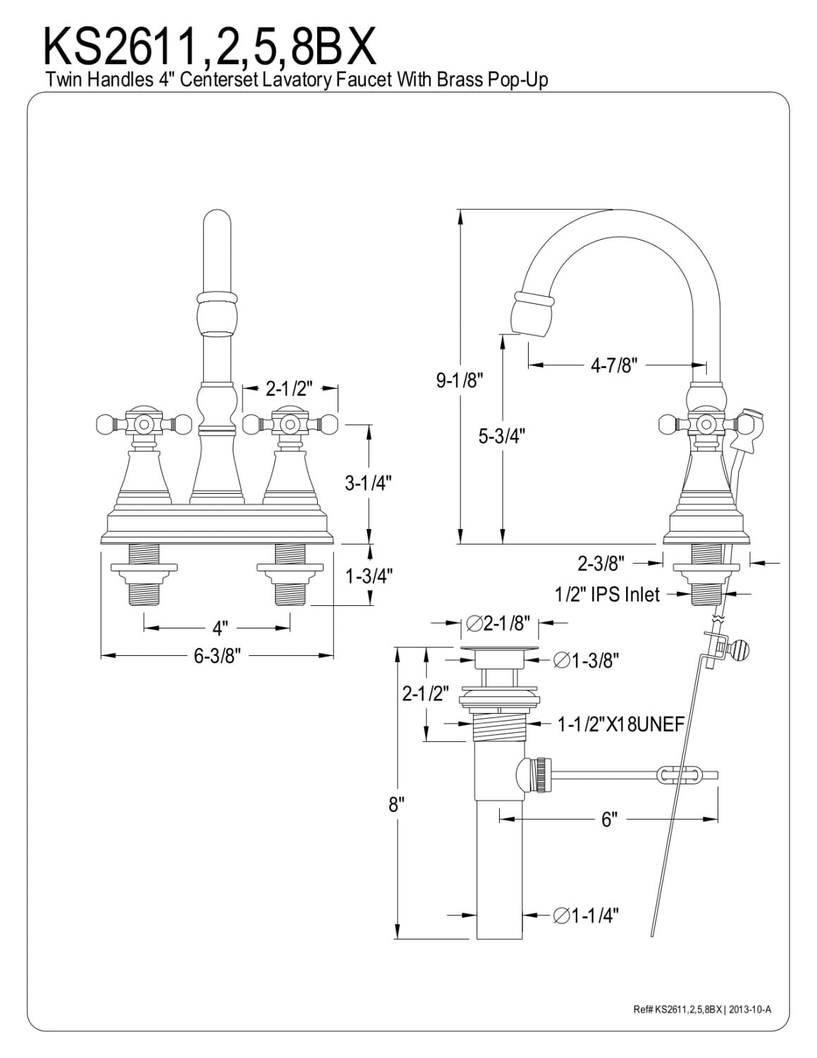 Kingston Brass KS2618BX 4 in. Centerset Bathroom Faucet, Brushed Nickel