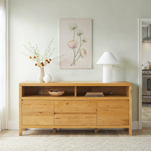 Walker Edison Modern Farmhouse Rustic Solid Oak Wood 65" Sideboard with Storage - White Oak