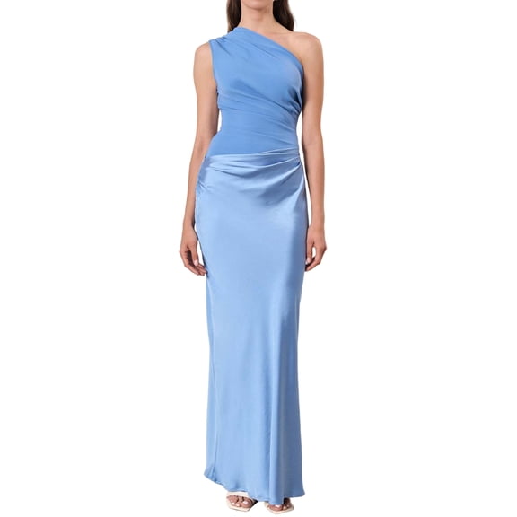 Womens Solid Color Asymmetric Neck Sleeveless Backless Bodycon Casual Dress Summer Chic Gown S