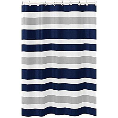 Navy Blue Gray And White Kids Bathroom Fabric Bath Teen Stripe Shower Curtain Com Navy Blue Gray And White Kids Bathroom, Kids Bathroom Shower Curtains