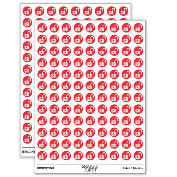 Padlock Unlocked Keyhole Security Symbol 200 Round Stickers - Matte Finish - 0.50" Size - Red