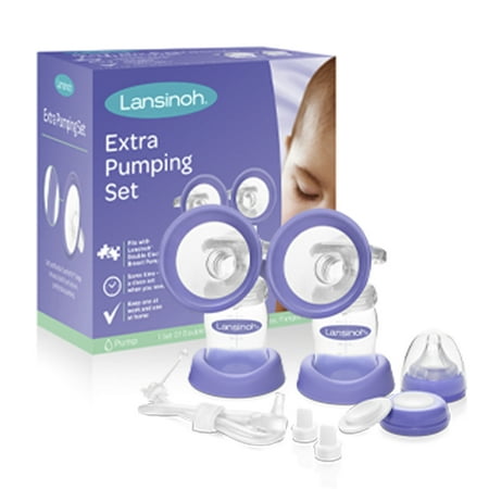 Lansinoh Extra Pumping Set, contains 1 set of Double Electric Pumping Bottles, Flanges &